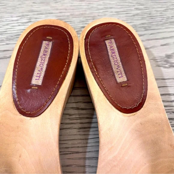 Fabrizio Viti Blue Gingham Wooden Sandal Size 7 - Picture 9 of 11